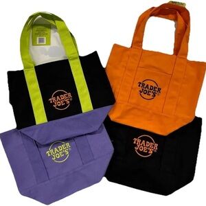 Trader Joe's Colorful Tote Bag Set - Black, Purple, Orange